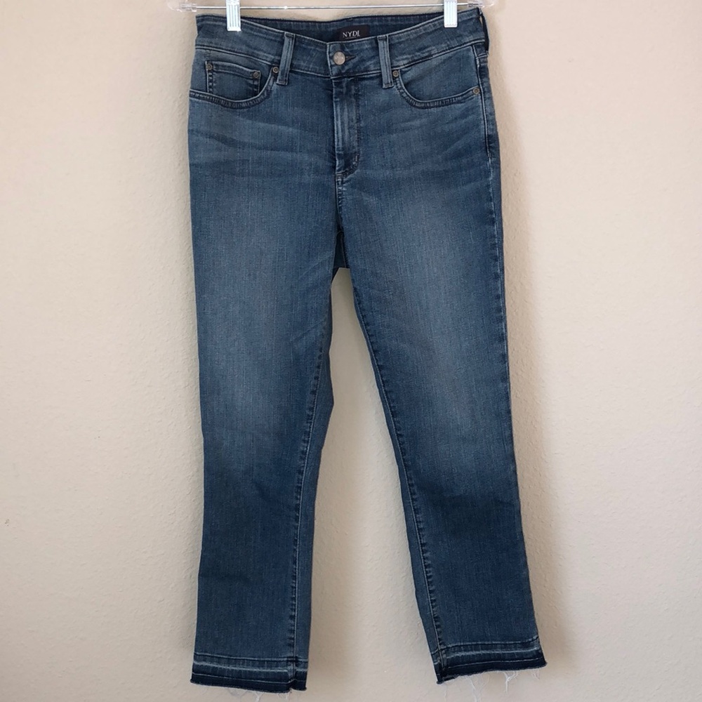NYDJ Sheri Slim Straight Ankle Jeans Frayed Hem Pacific Wash Size 8